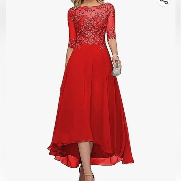 Novia Womens A-Line Asymmetrical Chiffon Evening Dress With Sequined Bodice - Picture 1 of 15